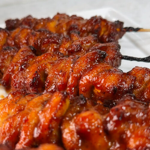 honey bbq chicken skewers with sweet and spicy bbq glaze