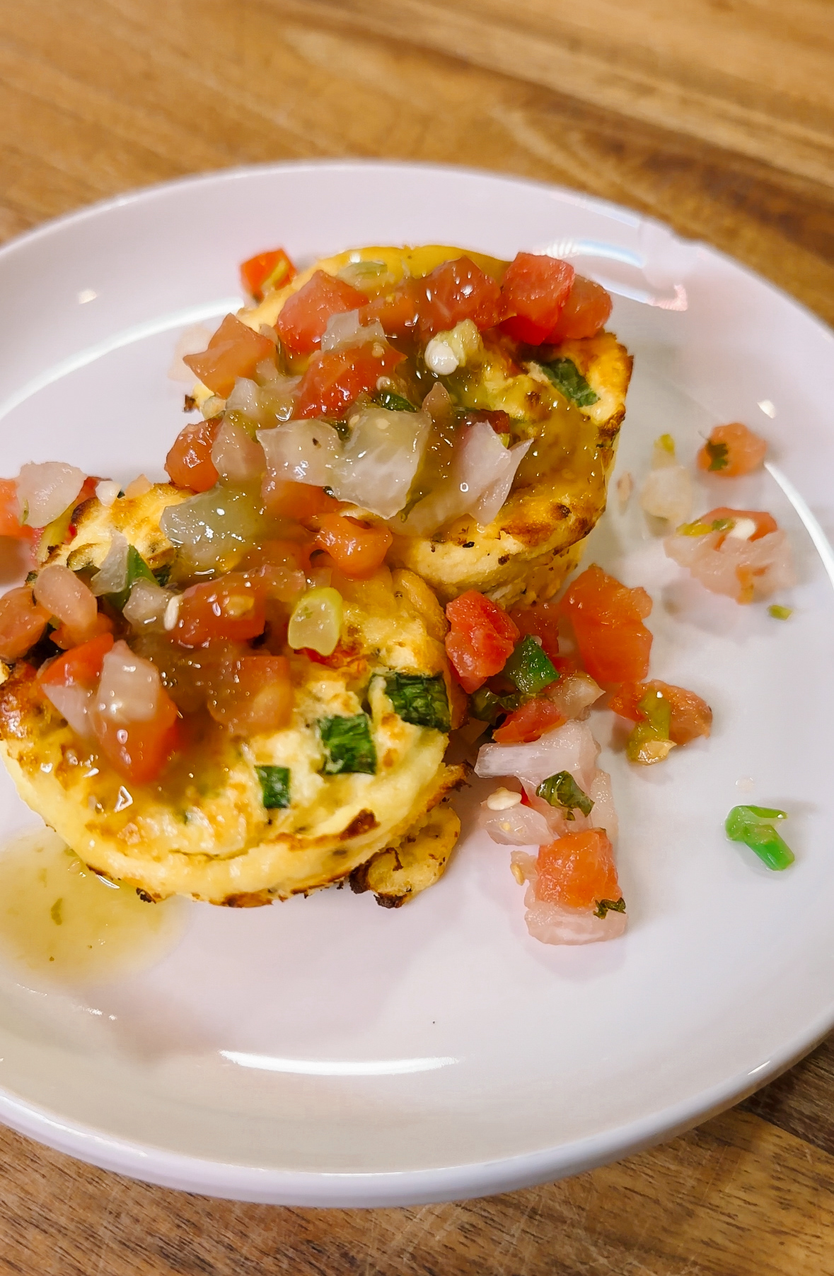 Starbucks egg bites copy cat topped with pico de Gallo salsa