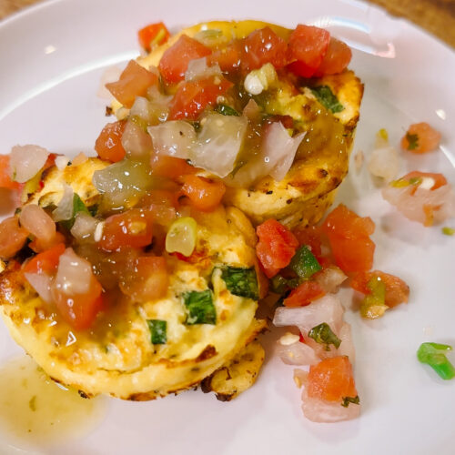 Starbucks egg bites copy cat topped with pico de Gallo salsa