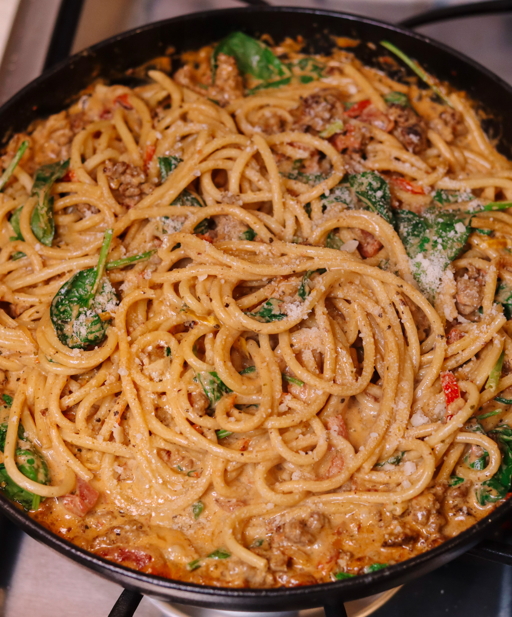 creamy Italian sausage pasta with peppers